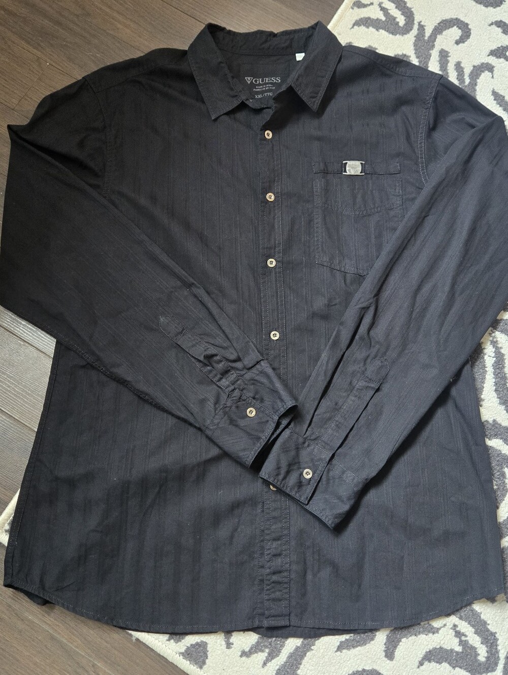 GUESS Men's Black Button-Down Long Sleeve Shirt